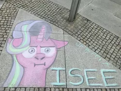 Size: 4032x3024 | Tagged: safe, artist:jphyperx, derpibooru import, starlight glimmer, pony, :i, chalk, chalk drawing, galacon, galacon 2022, i mean i see, image, jpeg, traditional art