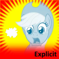 Size: 1024x1024 | Tagged: safe, derpibooru import, applejack, earth pony, pony, hole, image, meta, meta:explicit, png, red background, simple background, surprised, text, yellow background