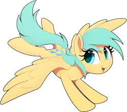 Size: 4300x3800 | Tagged: safe, artist:thebatfang, sunshower raindrops, pegasus, pony, background pony, female, flying, image, looking at you, looking back, mare, open mouth, png, simple background, solo, spread wings, transparent background, wings