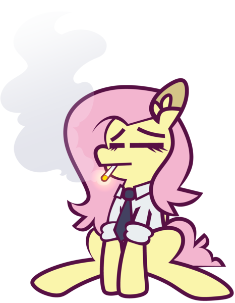 Size: 4779x6147 | Tagged: safe, artist:threetwotwo32232, derpibooru import, fluttershy, pegasus, pony, cigarette, clothes, female, image, mare, necktie, png, shirt, simple background, smoking, solo, transparent background