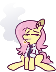 Size: 4779x6147 | Tagged: safe, artist:threetwotwo32232, derpibooru import, fluttershy, pegasus, pony, cigarette, clothes, female, image, mare, necktie, png, shirt, simple background, smoking, solo, transparent background