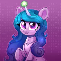 Size: 4000x4000 | Tagged: safe, artist:confetticakez, derpibooru import, izzy moonbow, pony, robot, robot pony, unicorn, absurd resolution, ball, bust, female, g5, horn, hornball, image, izzy moonbot, izzy's tennis ball, mare, patreon, patreon reward, png, raised hoof, roboticization, smiling, solo, tennis ball