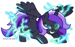 Size: 1000x633 | Tagged: safe, artist:jennieoo, derpibooru import, oc, oc:nigtmare aliss, alicorn, pony, angry, evil, evil grin, grin, image, lightning, png, show accurate, simple background, smiling, solo, transparent background, vector