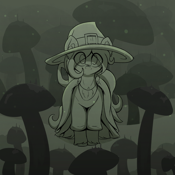 Size: 3072x3072 | Tagged: safe, artist:czu, derpibooru import, oc, oc:coven, unofficial characters only, clothes, hat, image, looking at you, male, mushroom, png, solo, unshorn fetlocks, witch hat