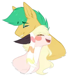 Size: 1602x1800 | Tagged: safe, artist:purplegrim40, derpibooru import, oc, unofficial characters only, earth pony, pony, :d, blush sticker, blushing, bust, duo, earth pony oc, eyes closed, female, image, male, mare, nuzzling, oc x oc, open mouth, open smile, png, shipping, simple background, smiling, stallion, straight, transparent background