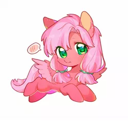 Size: 1304x1240 | Tagged: safe, artist:dreamsugar, derpibooru import, oc, unofficial characters only, pegasus, pony, chibi, commission, eye clipping through hair, female, image, jpeg, looking at you, mare, simple background, solo, speech bubble, spread wings, white background, wings