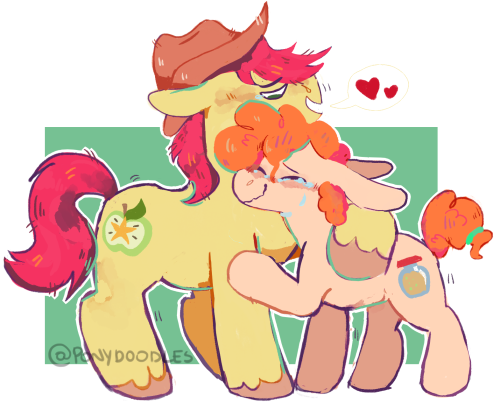 Size: 500x403 | Tagged: safe, artist:ponydoodles, bright mac, pear butter, earth pony, pony, alternate hairstyle, brightbutter, colored hooves, couple, cowboy hat, crying, female, floating heart, green background, hat, heart, hug, image, male, mare, png, shipping, short tail, simple background, smiling, stallion, standing, straight, unshorn fetlocks, white background