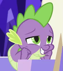 Size: 475x541 | Tagged: safe, derpibooru import, screencap, spike, dragon, father knows beast, cropped, cute, friendship throne, image, lidded eyes, png, smiling, solo, spikabetes