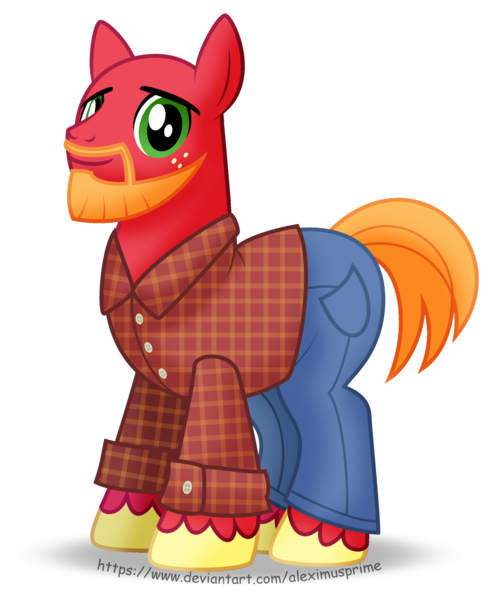 Size: 1920x2332 | Tagged: safe, artist:aleximusprime, derpibooru import, big macintosh, earth pony, pony, bald, beard, clothes, commission, denim, facial hair, flannel, flannel shirt, image, jeans, male, older big macintosh, pants, png, simple background, solo, stallion, transparent background