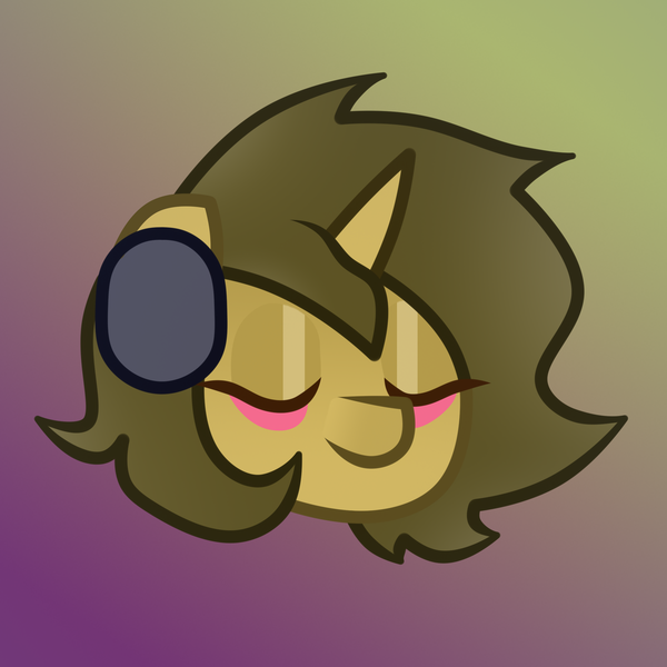 Size: 2460x2460 | Tagged: safe, anonymous artist, derpibooru import, oc, oc:sagiri himoto, unofficial characters only, pony, unicorn, pony town, base used, blushing, brown coat, brown mane, bust, eyes closed, green mane, headphones, horn, image, png, portrait, smiling, unicorn oc