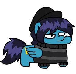 Size: 740x720 | Tagged: safe, artist:fluttershank, derpibooru import, oc, pegasus, cap, clothes, depressed, hat, image, png, simple background, squatpony, sweater, transparent background, turtleneck