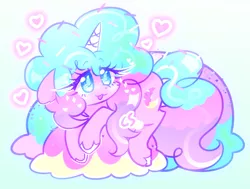 Size: 2031x1536 | Tagged: safe, artist:computershits, derpibooru import, oc, oc:sweet dreams, unofficial characters only, pony, unicorn, :3, female, food, gradient background, gradient mane, heart, heart eyes, ice cream, ice cream cone, ice cream horn, image, lying, mare, png, simple background, sitting, solo, sparkles, sparkly eyes, sparkly mane, sprinkles, unshorn fetlocks, wingding eyes