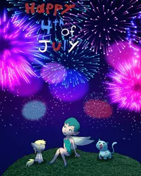 Size: 2407x3014 | Tagged: safe, derpibooru import, derpy hooves, 4th of july, candy cat, crossover, holiday, image, jpeg, poppy playtime, sara siren, willy's wonderland