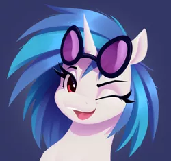 Size: 3198x3011 | Tagged: safe, artist:aquaticvibes, derpibooru import, vinyl scratch, pony, unicorn, female, glasses, image, looking at you, mare, one eye closed, open mouth, open smile, png, smiling, smiling at you, solo, wink, winking at you