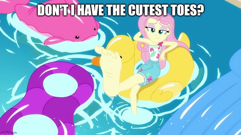 Size: 888x499 | Tagged: safe, derpibooru import, edit, edited screencap, screencap, fluttershy, equestria girls, equestria girls series, i'm on a yacht, spoiler:eqg series (season 2), babs bunny, barefoot, caption, feet, image, image macro, jpeg, soles, text, tiny toon adventures, wiggling toes