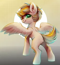 Size: 800x859 | Tagged: safe, artist:cabbage-arts, derpibooru import, oc, unofficial characters only, pegasus, pony, freckles, happy, image, looking at you, looking back, looking back at you, png, smiling, smiling at you, solo, spread wings, wings