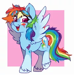 Size: 2283x2322 | Tagged: safe, artist:cheekipone, derpibooru import, rainbow dash, pegasus, pony, cute, female, goggles, happy, image, jpeg, looking at you, mare, open mouth, paint, smiling, smiling at you, solo, spread wings, unshorn fetlocks, wings