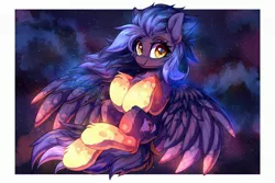 Size: 3000x2000 | Tagged: dead source, safe, artist:ask-colorsound, derpibooru import, oc, unofficial characters only, pegasus, pony, chest fluff, female, image, jpeg, mare, solo, sparkling mane, spread wings, stars, universe, unshorn fetlocks, wings