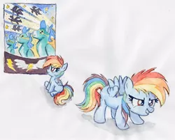 Size: 2000x1604 | Tagged: safe, artist:nedemai, derpibooru import, rainbow dash, pegasus, pony, atg2022, female, filly, filly rainbow dash, foal, image, jpeg, natg2022, newbie artist training grounds, traditional art, watercolor painting, wonderbolts poster, younger