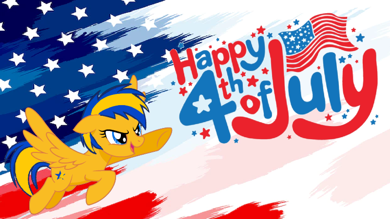 Size: 800x450 | Tagged: safe, artist:mlpfan3991, derpibooru import, oc, oc:flare spark, unofficial characters only, pegasus, pony, 4th of july, american flag, background, female, flag, flying, holiday, image, mare, open mouth, open smile, pegasus oc, png, red white and blue, smiling, solo, spread wings, stars, stripes, united states, wings