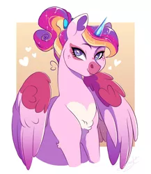 Size: 1700x1956 | Tagged: safe, artist:theartfox2468, princess cadance, alicorn, pony, alternate design, coat markings, colored ears, colored eartips, colored wings, ear fluff, facial markings, female, gradient wings, heart, heart eyes, image, looking at you, mare, png, ponytail, simple background, smiling, solo, white background, wingding eyes, wings, younger