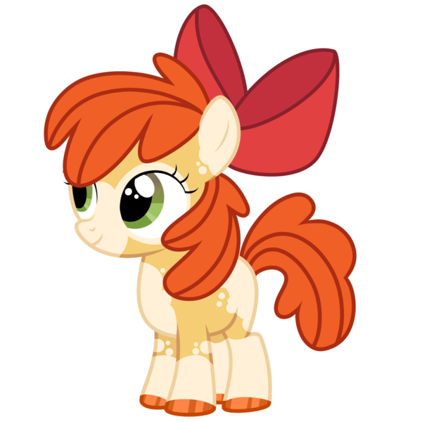 Size: 1280x1280 | Tagged: safe, artist:transjoestar, apple bloom, earth pony, pony, bald face, bow, coat markings, colored ears, colored hooves, facial markings, female, filly, image, png, redesign, simple background, smiling, solo, transparent background