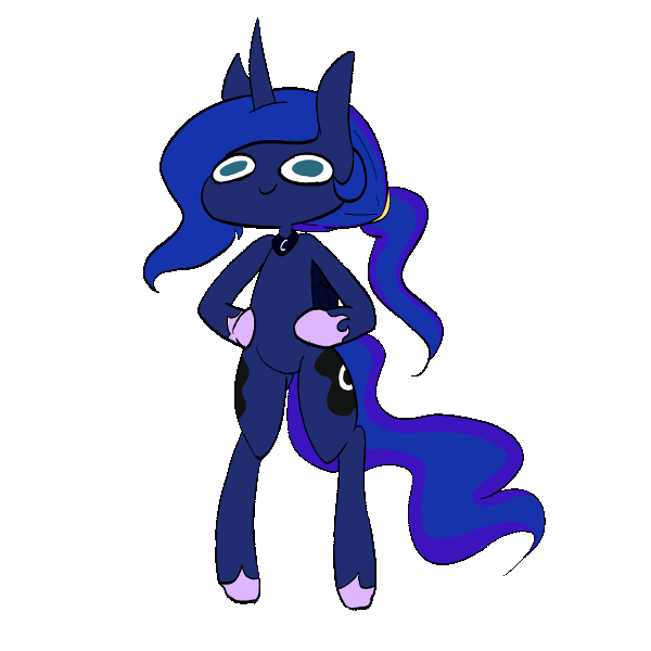 Size: 600x600 | Tagged: safe, artist:unoriginalcharacterpleasesteal, derpibooru import, princess luna, alicorn, pony, semi-anthro, alternate hairstyle, animated, female, gif, hoof on hip, hoof shoes, image, mare, peytral, ponytail, simple background, smiling, solo, transparent background