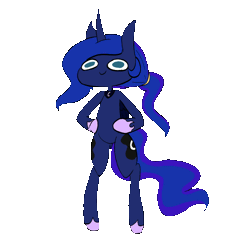 Size: 600x600 | Tagged: safe, artist:unoriginalcharacterpleasesteal, derpibooru import, princess luna, alicorn, pony, semi-anthro, alternate hairstyle, animated, female, gif, hoof on hip, hoof shoes, image, mare, peytral, ponytail, simple background, smiling, solo, transparent background