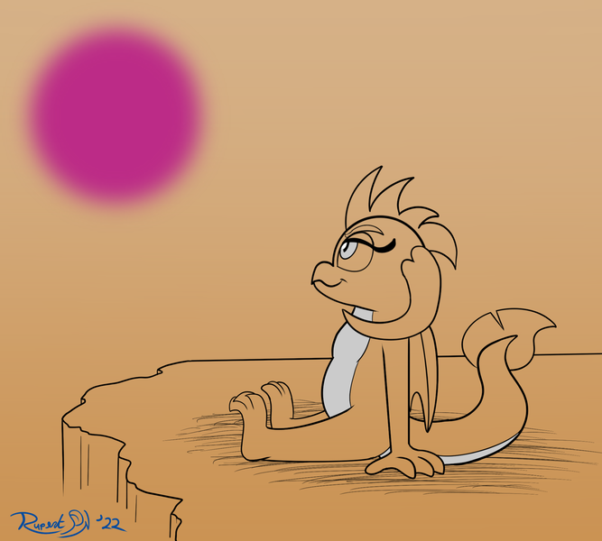 Size: 2000x1800 | Tagged: safe, artist:rupertbluefox, derpibooru import, princess ember, dragon, series:natg rupert 22, derpibooru exclusive, dichromatic, female, image, limited palette, newbie artist training grounds, png, sitting, sketch, smiling, solo