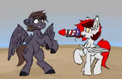 Size: 1035x671 | Tagged: safe, artist:reddthebat, derpibooru import, oc, oc:reddthebat, unofficial characters only, bat pony, pegasus, pony, 4th of july, bat pony oc, bat wings, duo, female, fireworks, holiday, image, jpeg, mare, mouth hold, rearing, this will end in death, unusual pupils, wings