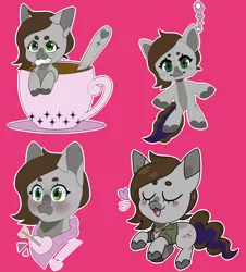 Size: 1920x2126 | Tagged: safe, artist:t0r4ch4n, derpibooru import, oc, oc:cj vampire, unofficial characters only, earth pony, pony, arrow, blushing, bust, chibi, commission, cup, ears up, fanart, heart, image, keychain, looking at you, looking up, looking up at you, png, portrait, simple background, smiling, solo, teacup, ych result, your character here