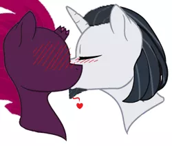 Size: 970x823 | Tagged: safe, artist:decokenite, artist:zoruathewolf1, derpibooru import, chancellor neighsay, fizzlepop berrytwist, tempest shadow, pony, unicorn, base used, blushing, female, head only, heart, image, kiss on the cheek, kissing, male, mare, no eyes, png, shipping, stallion, straight, tempest neighsay