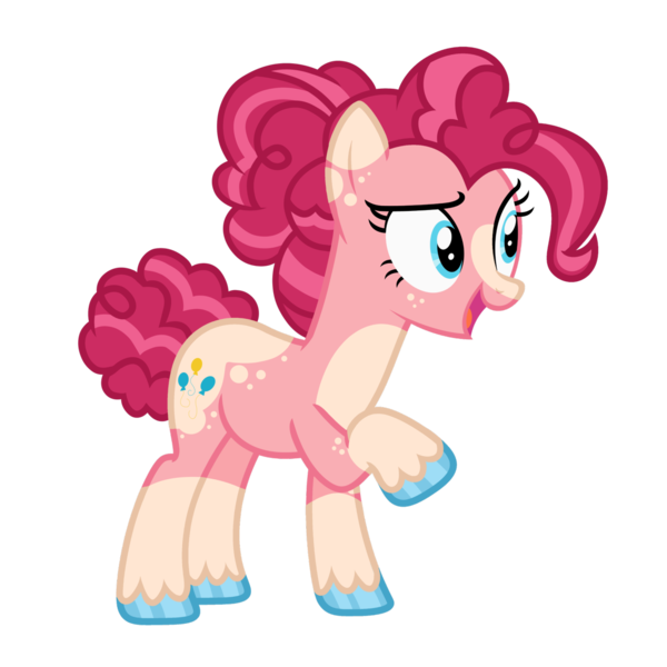 Size: 1280x1280 | Tagged: safe, artist:transjoestar, pinkie pie, earth pony, pony, blaze (coat marking), colored hooves, image, open mouth, png, raised hoof, redesign, simple background, solo, standing, transparent background, unshorn fetlocks