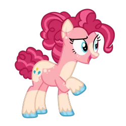 Size: 1280x1280 | Tagged: safe, artist:transjoestar, pinkie pie, earth pony, pony, blaze (coat marking), colored hooves, image, open mouth, png, raised hoof, redesign, simple background, solo, standing, transparent background, unshorn fetlocks