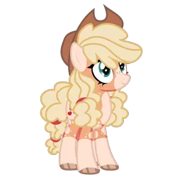 Size: 1280x1280 | Tagged: safe, artist:transjoestar, applejack, earth pony, pony, applejack's hat, bald face, coat markings, colored ears, colored hooves, cowboy hat, curly hair, female, freckles, hat, image, mare, pigtails, png, redesign, simple background, solo, standing, transparent background, twintails