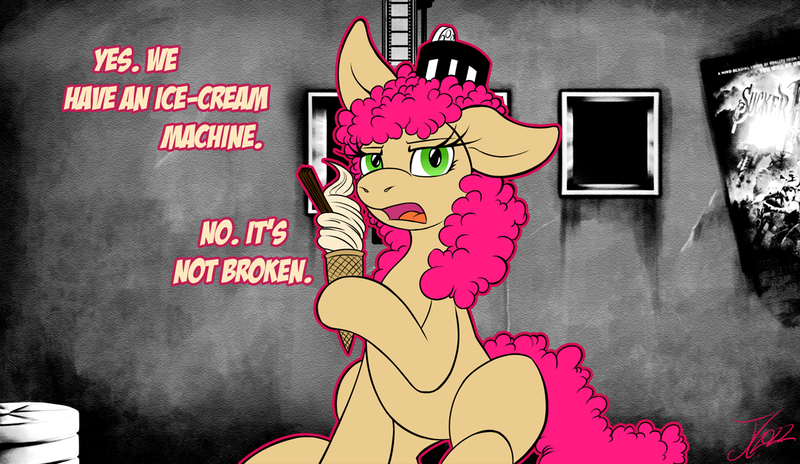 Size: 1250x725 | Tagged: safe, artist:jamescorck, derpibooru import, oc, oc:cotton bucket, earth pony, pony, female, food, ice cream, image, mare, png, solo