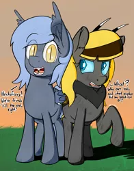Size: 1013x1295 | Tagged: artist needed, source needed, safe, oc, oc:hexferry, oc:panne, unofficial characters only, bat pony, moth, mothpony, original species, pony, duo, female, image, looking at someone, looking at you, mare, png