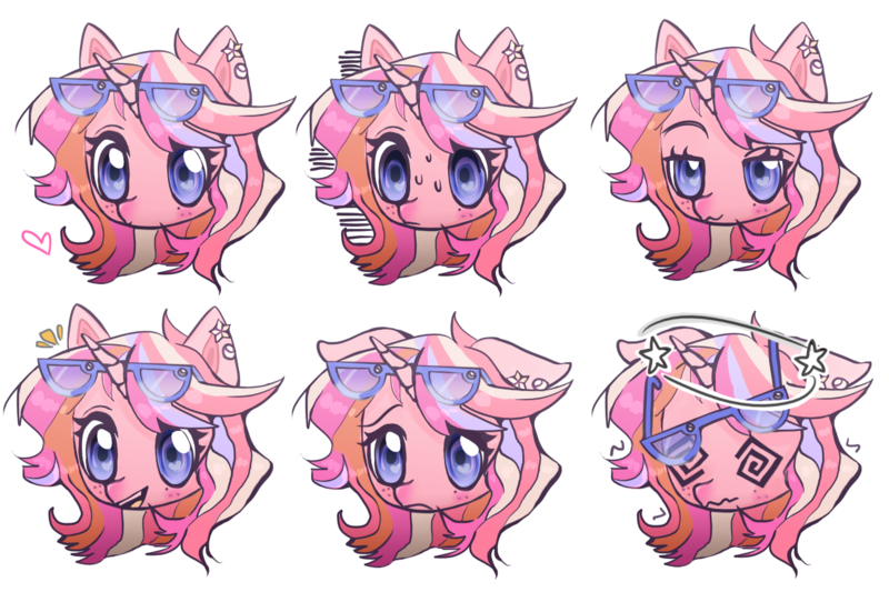Size: 1266x872 | Tagged: safe, artist:guwauu, derpibooru import, oc, unofficial characters only, pony, unicorn, emoji, glasses, horn, image, png, solo, sticker, sunglasses, unicorn oc