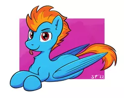 Size: 1707x1349 | Tagged: safe, artist:single purpose, derpibooru import, oc, oc:samudash, pegasus, pony, :p, crossed legs, image, looking at you, lying down, png, solo, tongue out