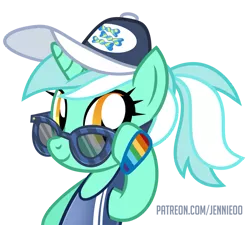 Size: 777x700 | Tagged: safe, artist:jennieoo, derpibooru import, lyra heartstrings, pony, unicorn, alternate hairstyle, cap, clothes, female, glasses, hat, image, looking at you, mare, png, ponytail, simple background, smiling, smiling at you, solo, sunglasses, swimsuit, transparent background, vector
