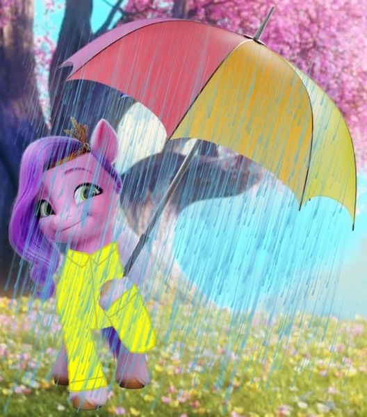 Size: 540x614 | Tagged: safe, artist:kookaman25, artist:stevenpepi, derpibooru import, pipp petals, my little pony: a new generation, g5, image, jpeg, rain, solo, umbrella