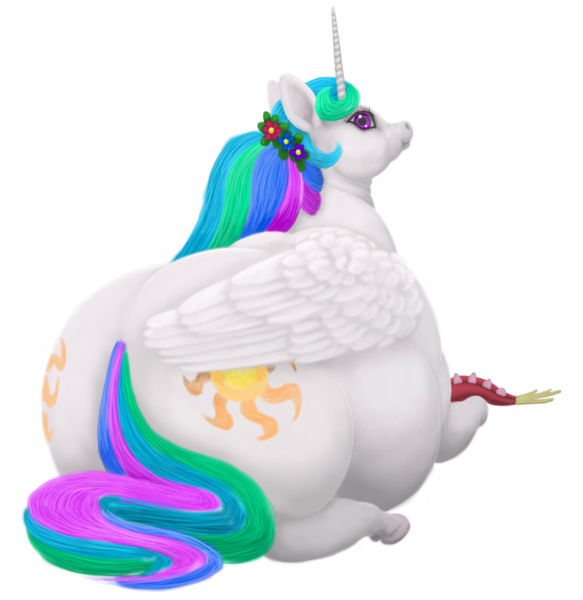 Size: 1400x1442 | Tagged: safe, artist:soobel, derpibooru import, discord, princess celestia, alicorn, pony, butt, chubbylestia, fat, image, looking at you, looking back, looking back at you, obese, png, simple background, sunbutt, transparent background