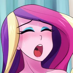 Size: 750x750 | Tagged: suggestive, artist:riouku, derpibooru import, princess cadance, equestria girls, ahegao, blushing, commission, cropped porn, dean cadance, eyeshadow, female, image, makeup, open mouth, png, solo, solo female, sweat, tongue out, yawn
