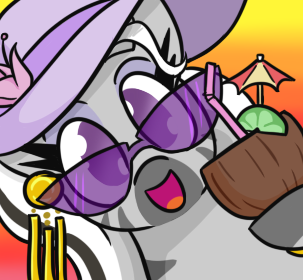 Size: 303x280 | Tagged: safe, artist:jargon scott, derpibooru import, oc, oc:matriarch zeg'us, unofficial characters only, zebra, cocktail umbrella, coconut cup, cute, female, hat, hi anon, image, looking at you, mare, meme, ocbetes, png, smiling, smiling at you, solo, sun hat, sunglasses, zebra oc