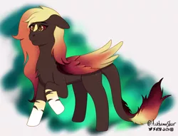 Size: 2315x1766 | Tagged: safe, artist:autumnsfur, artist:autumnsfurart, derpibooru import, oc, oc:galaxy burst, unofficial characters only, pegasus, pony, brown coat, colored wings, digital art, dragon tail, female, floppy ears, freckles, hooves, image, long tail, mare, multicolored hair, multicolored mane, multicolored tail, multicolored wings, pegasus oc, png, red eyes, signature, simple background, solo, sparkles, tail, text, wings, yellow eyes