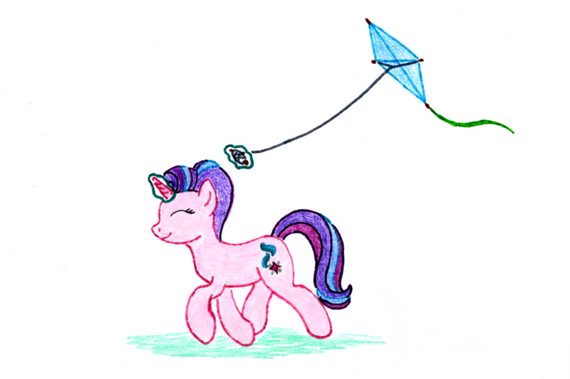 Size: 1200x800 | Tagged: safe, artist:jezendar, derpibooru import, starlight glimmer, pony, unicorn, 2018, female, image, kite, magic, magic aura, mare, png, simple background, that pony sure does love kites, white background