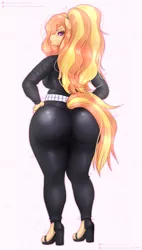 Size: 1700x3000 | Tagged: suggestive, derpibooru import, adagio dazzle, anthro, plantigrade anthro, adagio dat-azzle, ass, bodysuit, breasts, busty adagio dazzle, butt, clothes, derpibooru exclusive, female, hand on hip, image, leather pants, pants, png, rearboob, shoes, sideboob, skintight clothes, solo, solo female, thighs, thunder thighs, tight clothing, wide hips