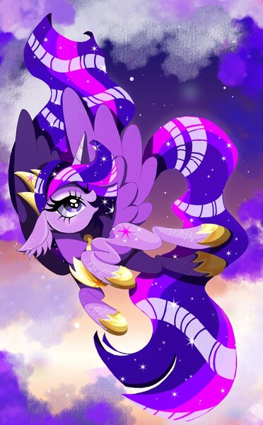 Size: 1080x1740 | Tagged: safe, artist:stacy_165cut, derpibooru import, princess twilight 2.0, twilight sparkle, twilight sparkle (alicorn), alicorn, pony, the last problem, female, horn, image, jewelry, jpeg, looking up, mare, older, older twilight, regalia, solo, spread wings, wings