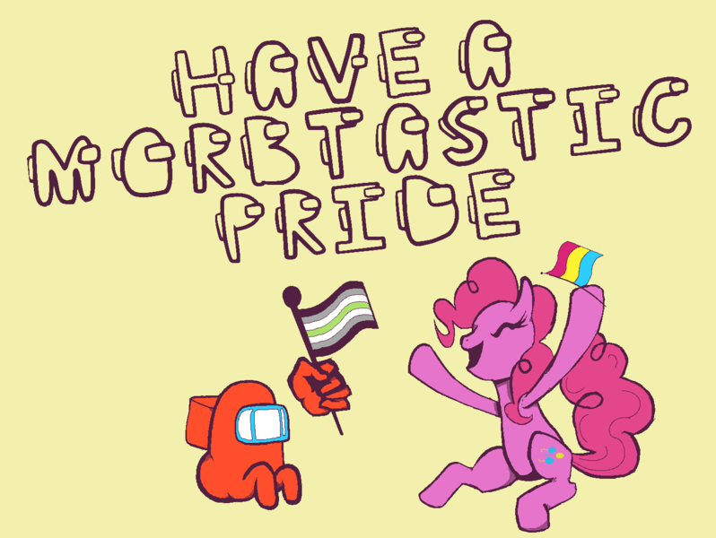 Size: 1437x1080 | Tagged: safe, derpibooru import, pinkie pie, pony, agender, among us, crewmate, crossover, image, morbius, pansexual pride flag, png, pride, pride flag, pride month