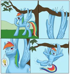 Size: 1280x1347 | Tagged: safe, artist:termyotter, derpibooru import, rainbow dash, pony, atg 2022, image, jpeg, newbie artist training grounds, solo, tree branch, wing hands, wings